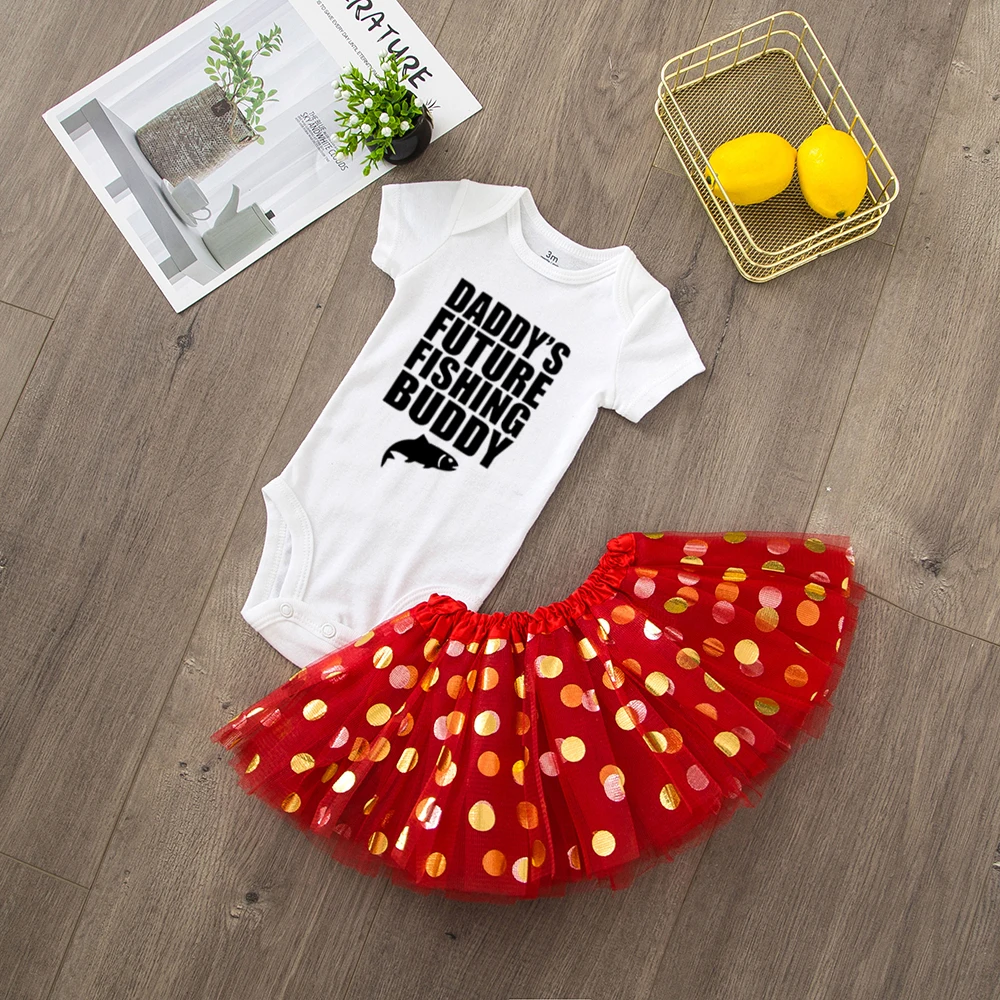 Daddy's Future Fishing Buddy/летняя одежда для маленьких девочек комплекты из 2 предметов Комбинезоны и костюмы с юбкой-пачкой Милая одежда для малышей, костюм, одежда - Цвет: R463-SQPWHYRD-