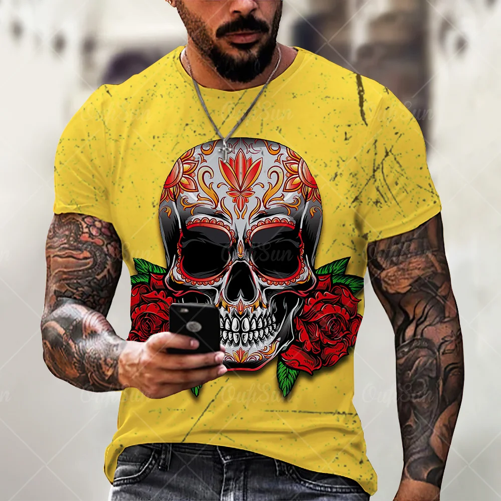 2021 Summer New Men’s 3D Skull Print T-shirt Casual Stylish Breathable O-neck Short-sleeved T-shirt