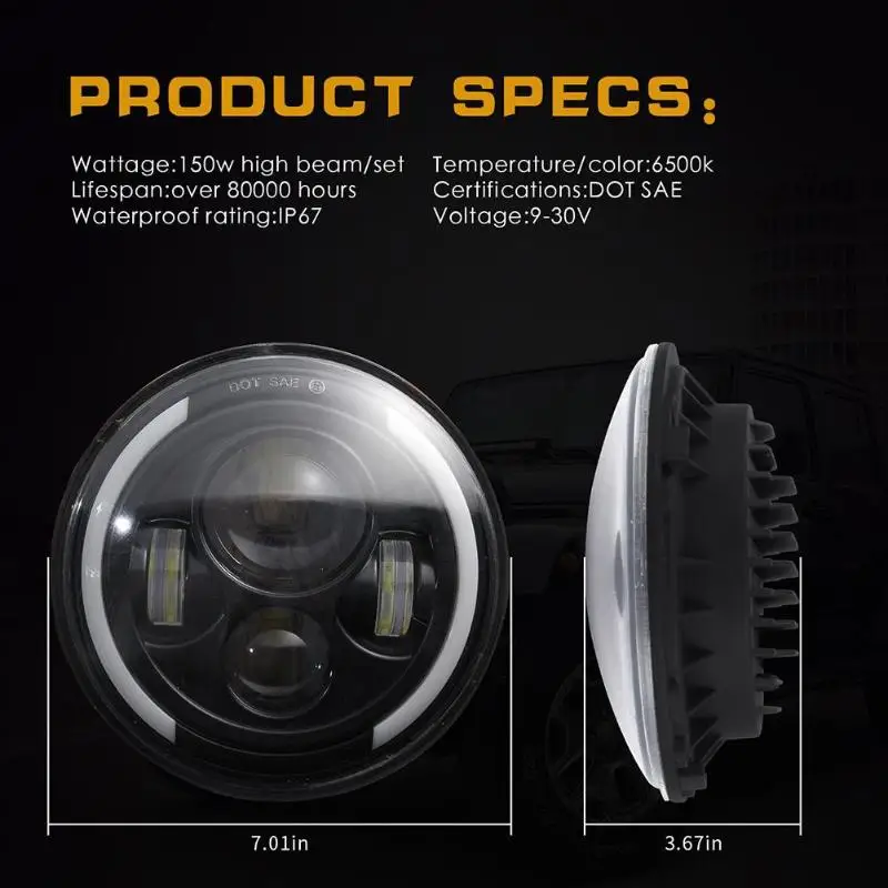 Автомобильные фары VODOOL Halo angel eyes 1 пара 7 дюймов 150 Вт светодиодный фары DRL Для Wrangler H4/H13 автомобильные рабочие фары
