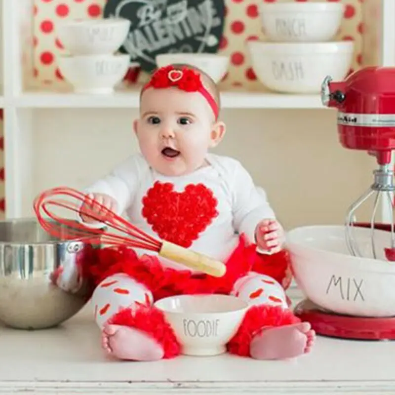 3PCS My First Valentines Day Newborn Baby Girl Outfits Clothes Romper Bodysuit Top Tutu Skirts Dress Bowknot Leg Warm Vestidos