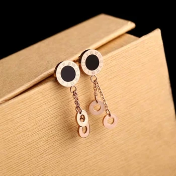 

Roman Numeral earrings high quality stainless steel fashion rose gold stud earrings for men and women