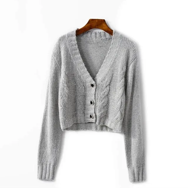 Gem Buttons Women Knit Sweater Long Sleeve Four
