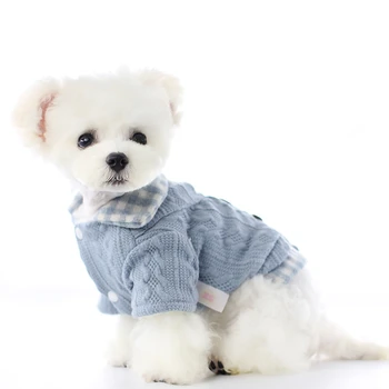 

Fake Two Pcs Plaid Design Warm Sweaters For Dogs Autumn Winter Soft Lovely Dog Clothes Wool Polyester Breathable Pet Clothing