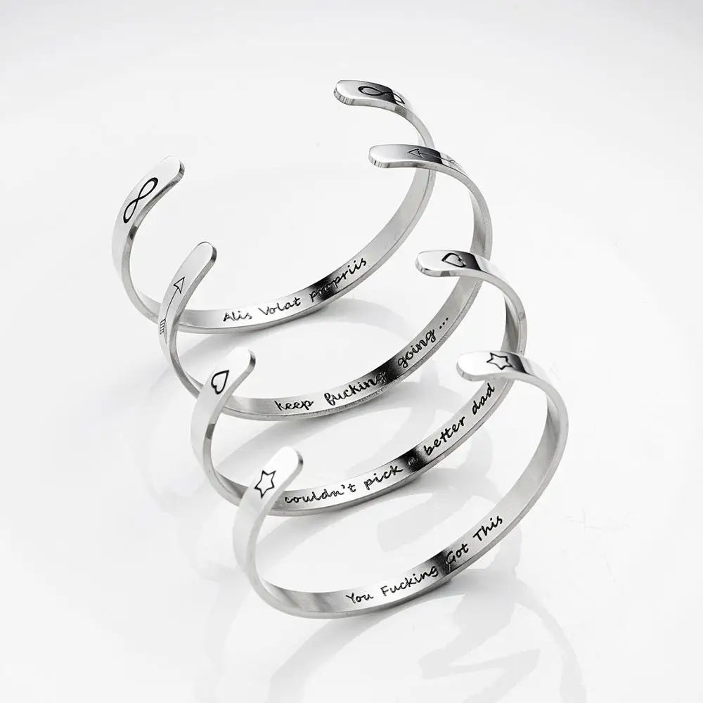 Нержавеющая сталь надпись Открытый браслет цифровой счастливый символ Звезды Любовь браслет стрелки для женщин девушка темперамент ювелирные изделия