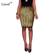 Liooil золотые блестки и открытыми плечами облегающее сексуальное мини-юбка осень-зима клешеные штаны с высокой талией Женская одежда фестиваль вечерние Клубные узкая-карандаш