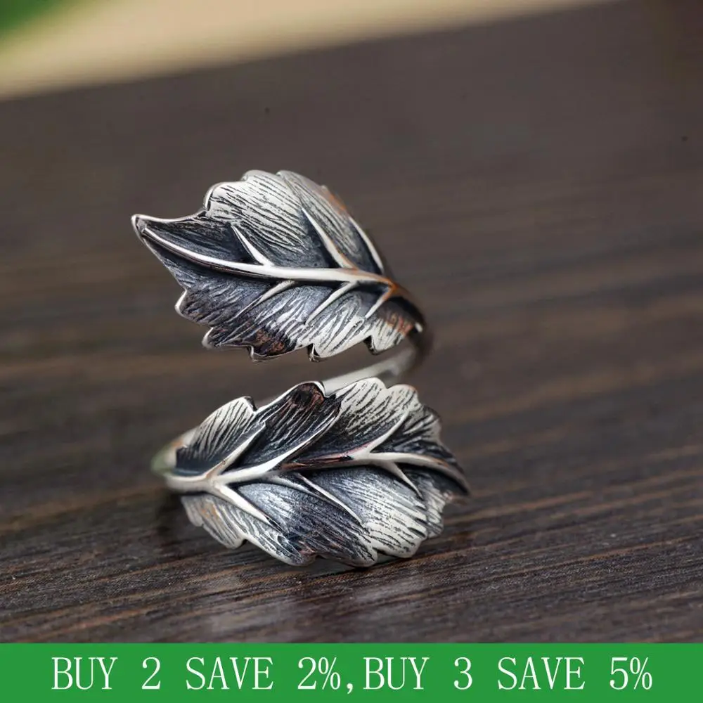 Baratos BALMORA Plata de Ley 925 auténtica hoja Vintage abierto Anillos para los hombres y las mujeres parejas regalo Punk joyería de moda Anillos