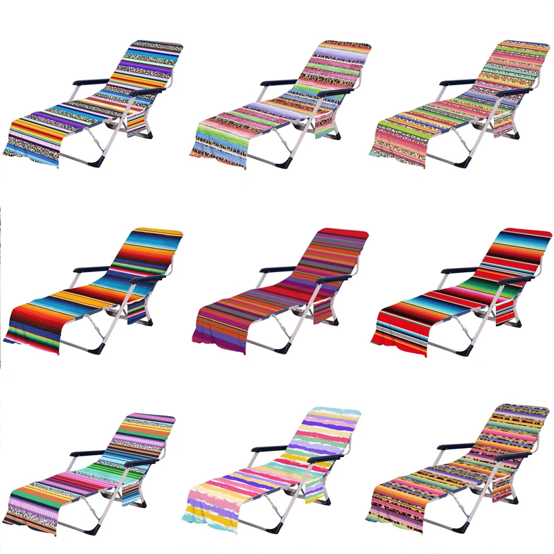 Portable Beach Chair Towel Long Strap Leopard Beach Bed Chair Towel