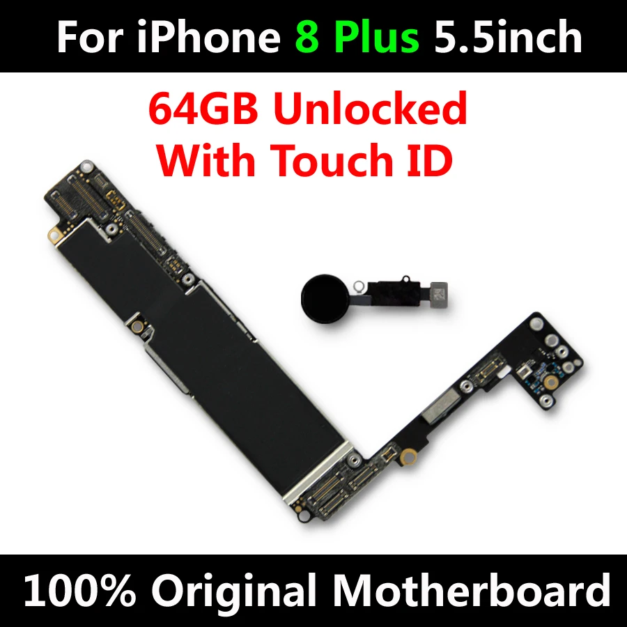Оригинальная материнская плата для iphone 8 Plus, 5,5 дюймов, 64 ГБ, Полная разблокировка, материнская плата с сенсорной ID кнопкой, система IOS, высокое качество