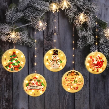 

Xmas tree Painting Hanging Lantern Lights Pendant Christmas tree custom led Hanging lights Curtain Ornaments home Decoration