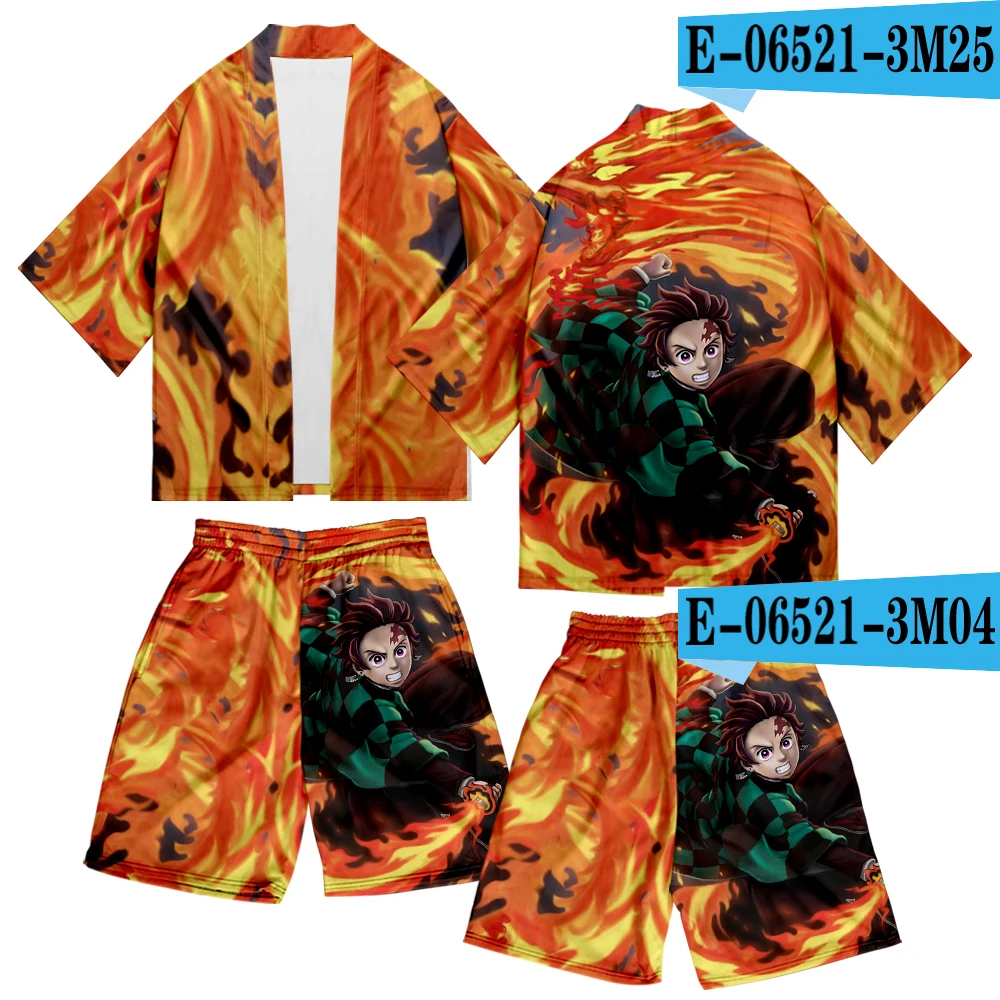 Demon Slayer Kimetsu no Yaiba мультфильм японский стиль 3D Харадзюку семиточечный рукав рубашка-кимоно Защита от солнца японское кимоно - Цвет: 3M253M04