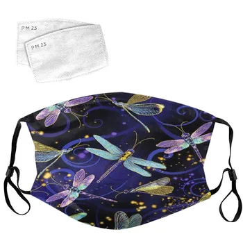 

1pcs Reusable Dragonfly Print Mouth Mask Face Cover Pm2.5 Anti-dust Face Mask Activated Carbon Filter Windproof 2pc Masks Masque