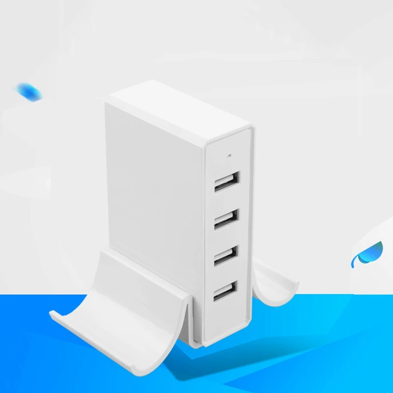 AABB-Multi Port Usb Charger with Phone Stand, 4-Port Usb Hub Rapid Desktop Charging Station Usb Adapter(Eu Plug
