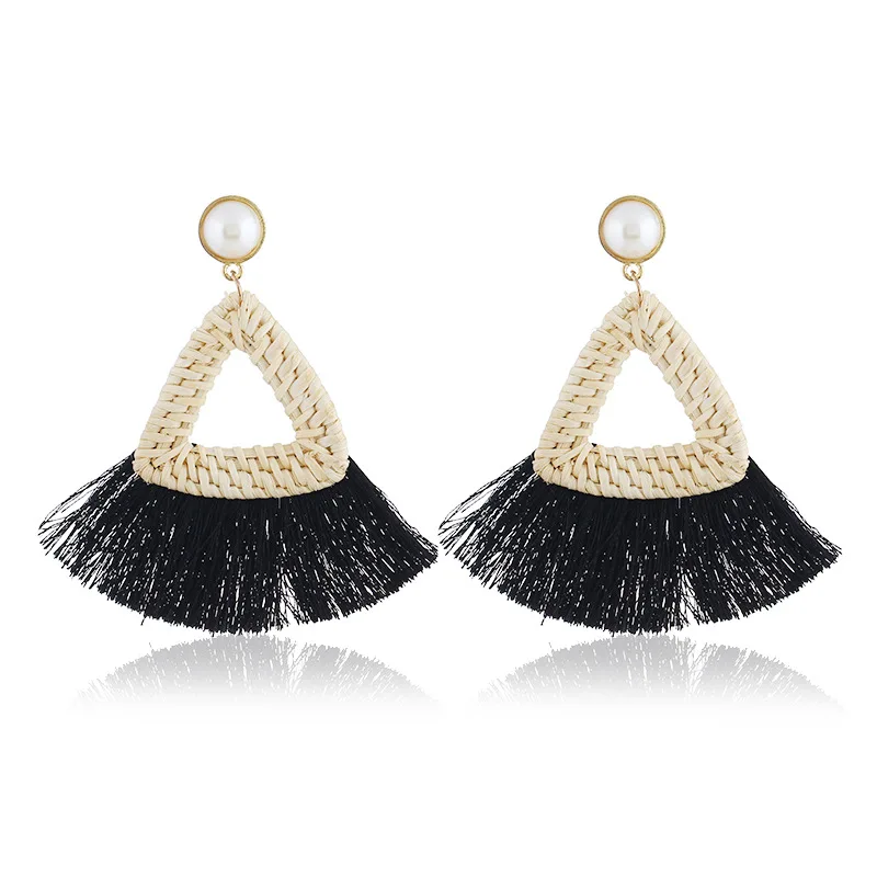 

Euro-American wind brand exaggerated pure manual vine braided Earrings geometric triangle national style retro tassels Earrings
