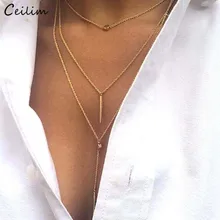 Сексуальный Золотой Серебряный цветной многослойный ожерелье-цепочка для женщин богемное геометрическое ожерелье с подвеской модные ожерелья-Чокеры Collier Femme
