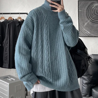 mens turtle neck jumper Turtleneck Sweaters Men Loose Oversized Knitted Pullovers Fashion Youthful Vitality Knitted Sweater Men Pullovers Plus Size 5XL half sweater for men Sweaters