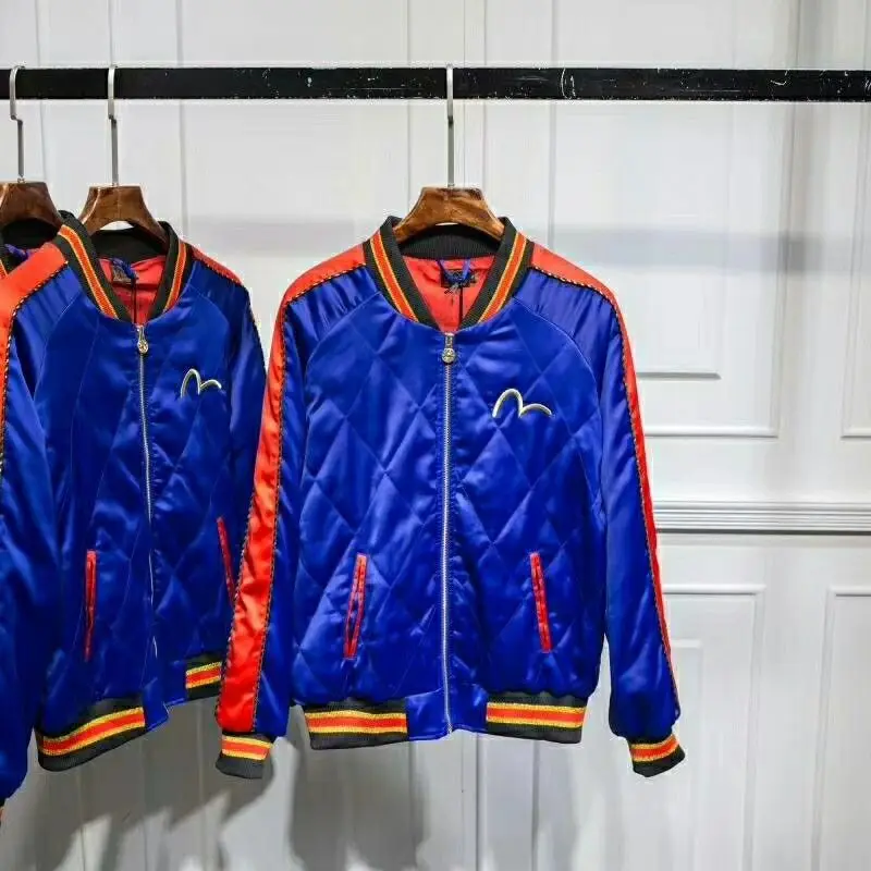 Аутентичная Evisu, модная дышащая мужская хлопковая повседневная куртка, высокое качество, теплая дышащая зимняя синяя куртка для влюбленных