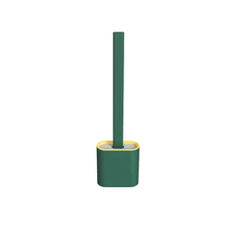 Toilet Brush Water Leak Proof with Base Silicone Wc Flat Head Flexible Soft Bristles Brush with Quick Drying Holder Set