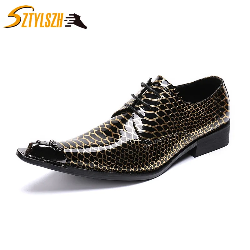 

Metal pointed toe Italian Formal Snake Fish Skin Dress Office Footwear Luxury Brand Fashion Elegant Wedding Oxford Shoes For Men