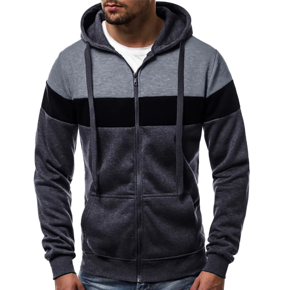 

Mens Sweatshirt zippper up Sports Wear Long Sleeve Autumn Winter Patchwork Zipper Hoodie Casual Tops Blouse Tracksuits Moletom