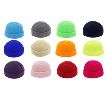 Skullcap Knitted Beanie Hat Unisex Short Hip Hop Brimless Warm Cap