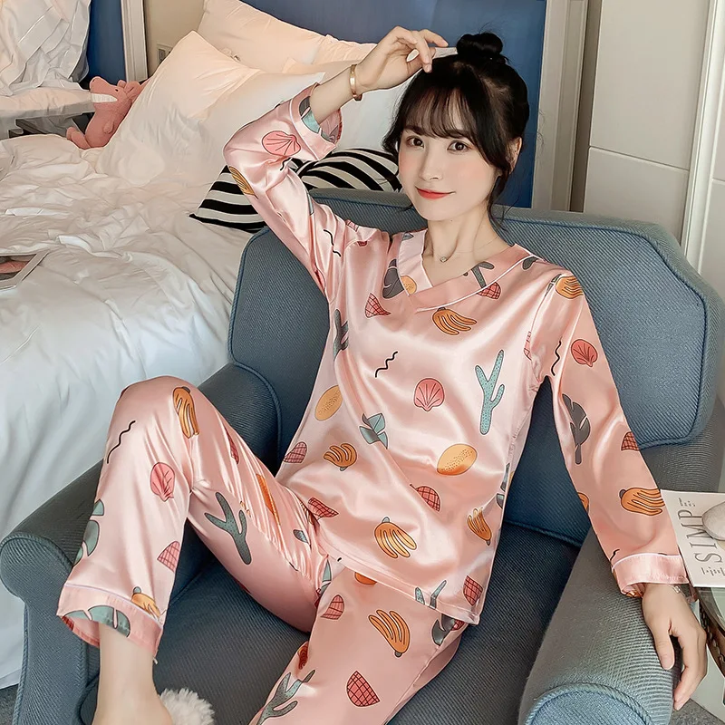 

Liang xing-V-neck Viscose Cactus Double Long Printed Pajamas Suit M-XXL Code