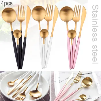 

4pcs/set Universal Thickened Long Handle Tableware Set Splicing 304 Stainless Steel Knife/Fork/Spoon for Kitchen Food Dinnerware