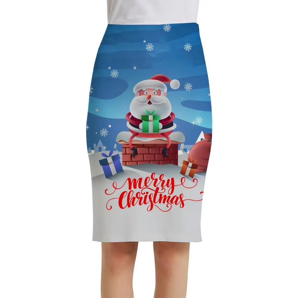 

KYKU Christmas Skirts Women New Year Elegant Santa Claus Print Skirt Snowflake 3d Skirt Ladies Skirts Womens Vintage Anime