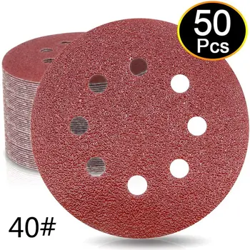 

50 Pieces WooZuu 8 Holes Sanding Discs Pads 5 Inch Hook and Loop Sandpaper Assortment for Random Orbital Sander