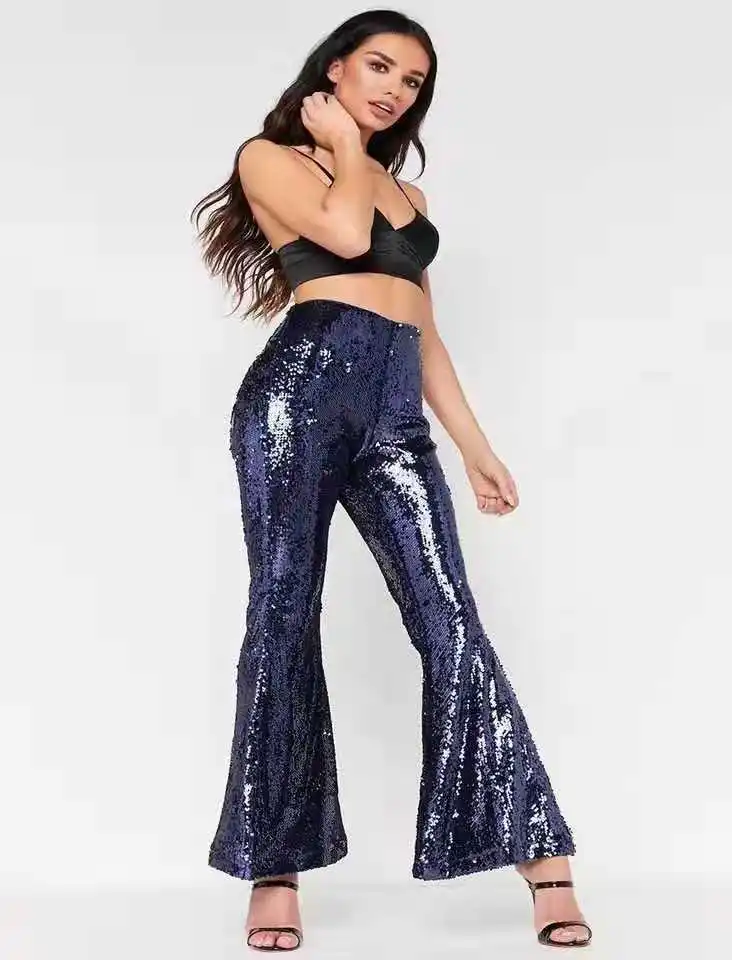 womens clothing sexy women sequins wide leg pants lady bling bling flare pants female dance club pant female linen pants