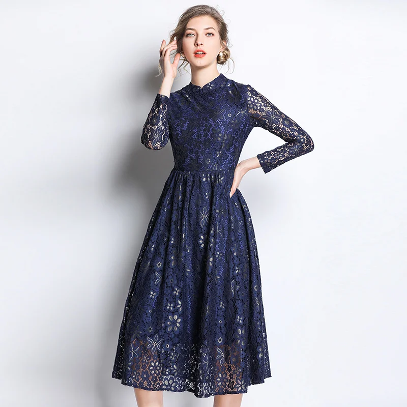 Spring Long Sleeves Red Christmas Lace Dress Women Designer Dresses Runway 2020 High Quality Large Pendulum Party K6637 | Женская одежда