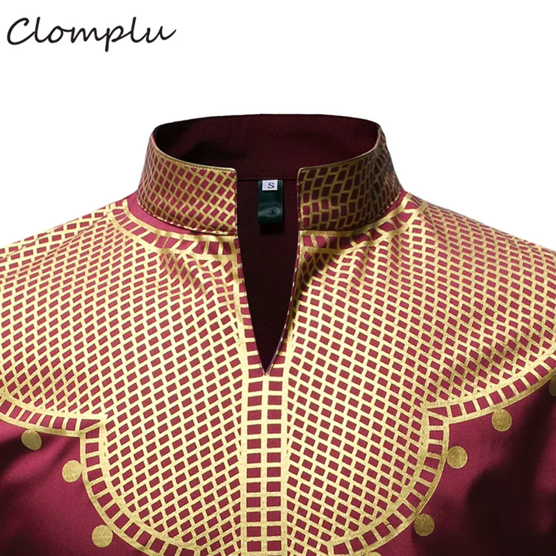 Clomplu африканская одежда мужской костюм осень новая мода Дашики с золотым принтом Длинные Топы Дашики мужские повседневные черные белые красные