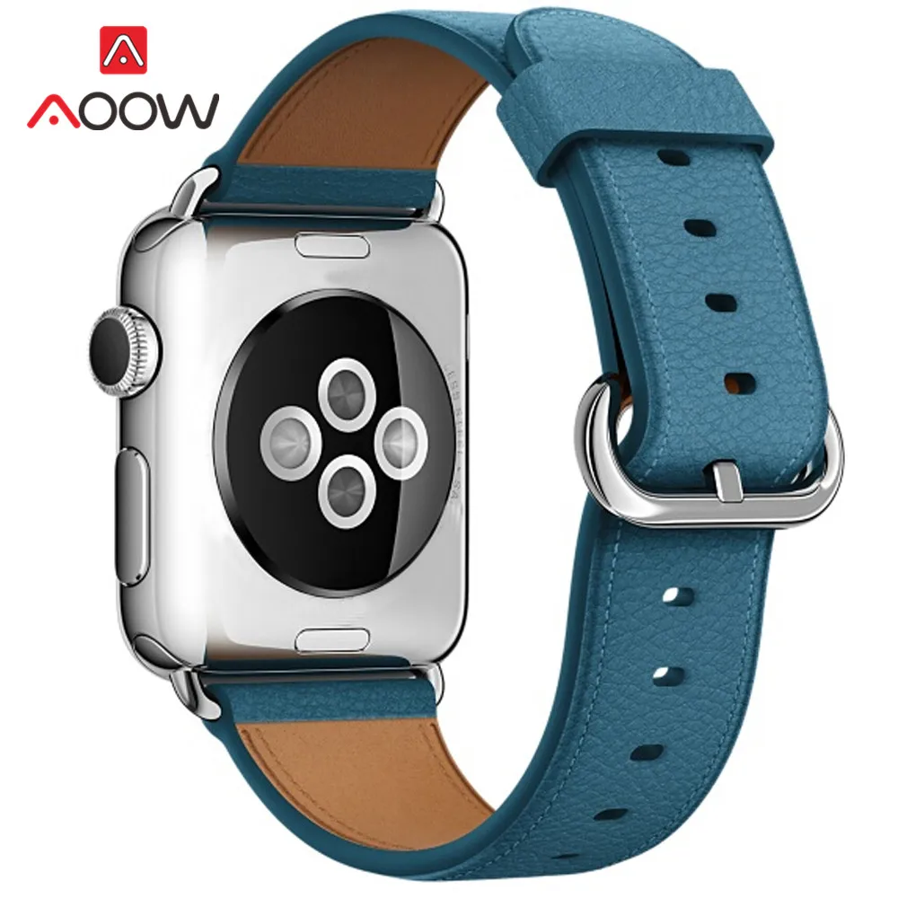 Мягкий ремешок для часов из натуральной кожи для Apple Watch 4, 5, 38 мм, 42 мм, 40 мм, 44 мм, классический мужской и женский браслет, ремешок для iWatch 1, 2, 3 - Цвет ремешка: Ice sea blue