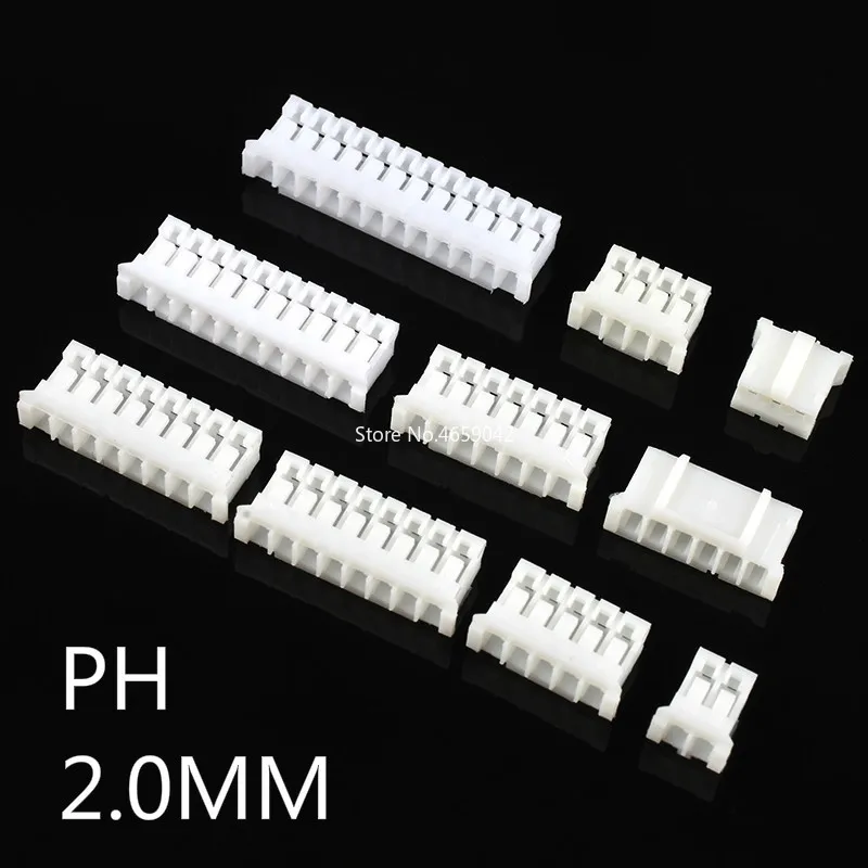 20 Sets of PH2.0 PH 2mm Connector Kit with Curved and Straight Needles - Includes Seats, Plugs, and Terminals (2P to 10P)