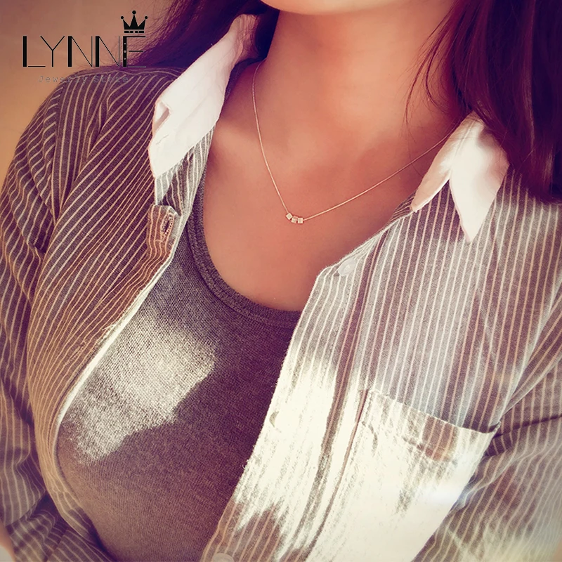 Fashion Elegant 925 Sterling Silver Square Pendant Necklace Three Square Beaded Chain Collarbone Necklace For Women Jewelry Gift