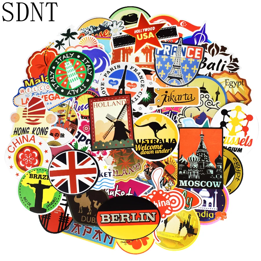 100 шт Путешествия ретро-наклейки мир путешествие знак со зданием граффити JDM водонепроницаемые наклейки, чтобы «сделай сам» ноутбук багаж скейтборд автомобиль