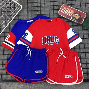 

NiceMix two piece Set short sleeve Tshirts & wide leg shorts Summer new Korean 2020 girl casual sports suits Harajuku style