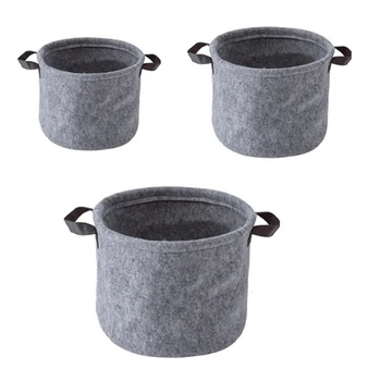 

3Pcs Folding Laundry Basket Grey Felt Storage Basket Handle Bin Bedroom Clothing Toy Storage Bucket Laundry Organizer