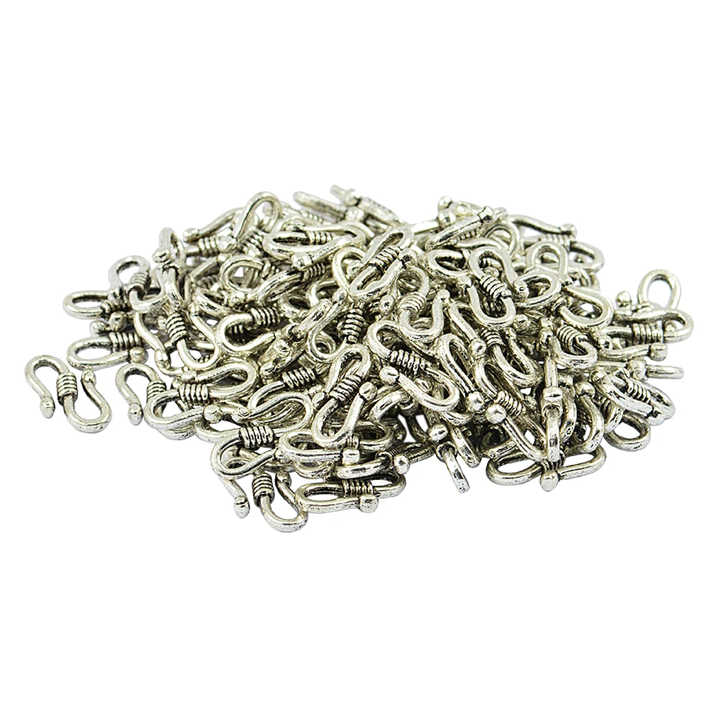 100x 15x8mm Alloy Antique Tibetan silver color S Hook Connectors Clasps Necklace Clasp Bracelet Clasp DIY Jewelry Findings Accessories
