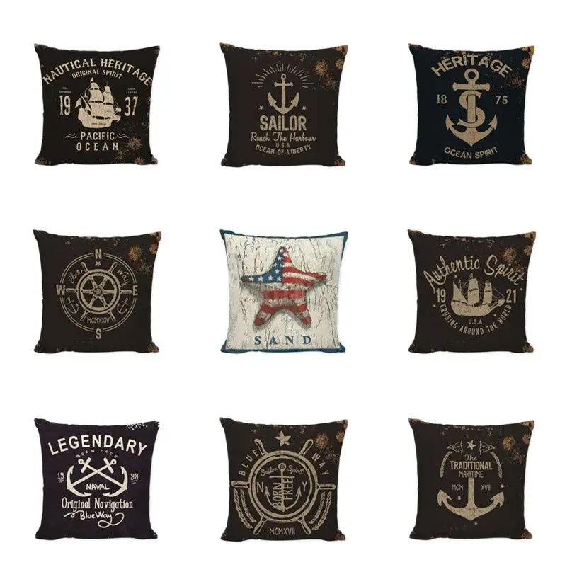 Шикарный потрепанный морская серия наволочка для подушки с изображением якоря