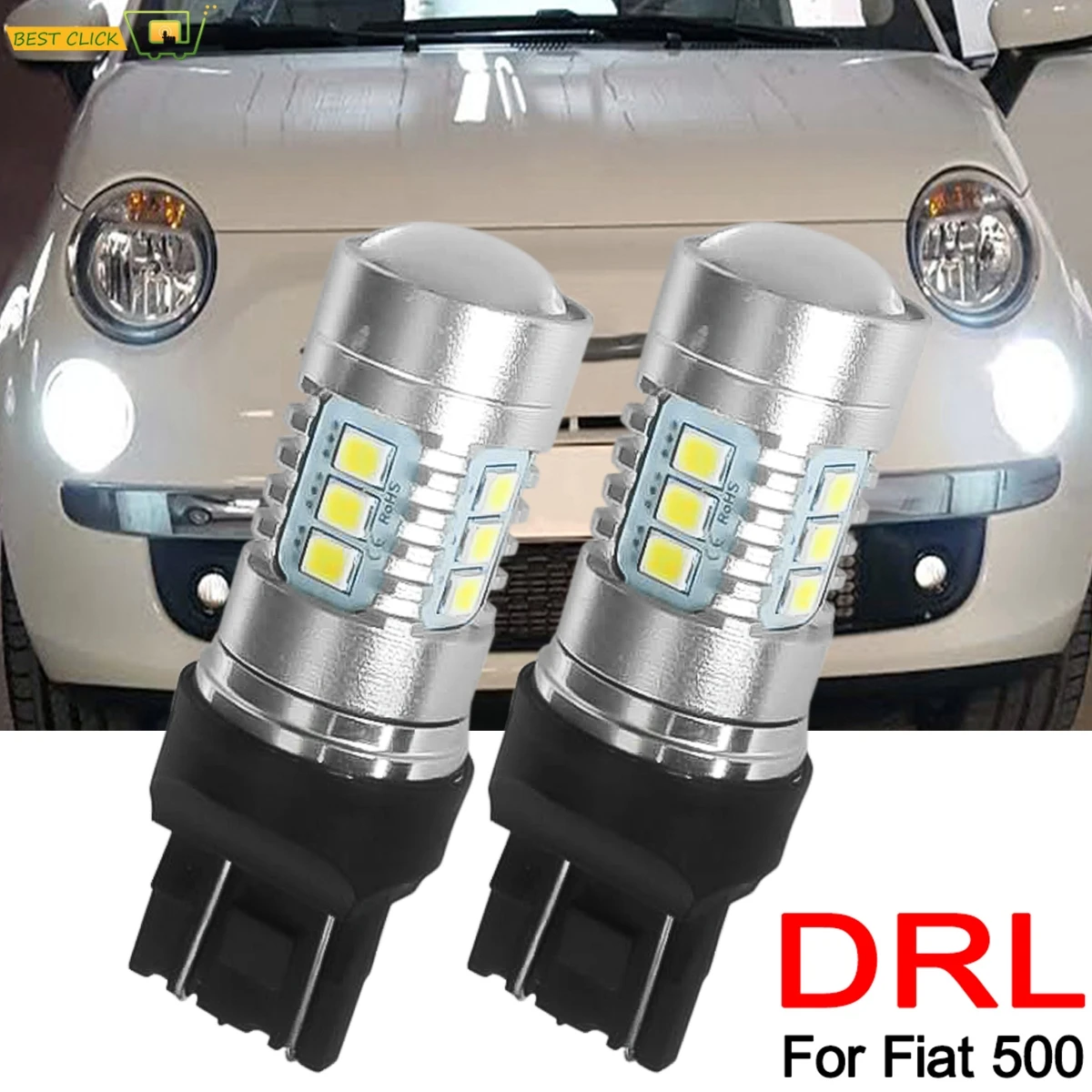PAIR 7443 580 T20 30x 3030smd LED 1500lm bulbs 5W/21W DRL For Fiat 500 ABARTH