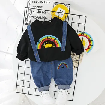 

2020 Spring Baby's Sets Kids Long Sleeve T-shirt Tops + Rainbow Denim Jeans Overalls Trousers Boys 2Pcs Suits Infant Clothes