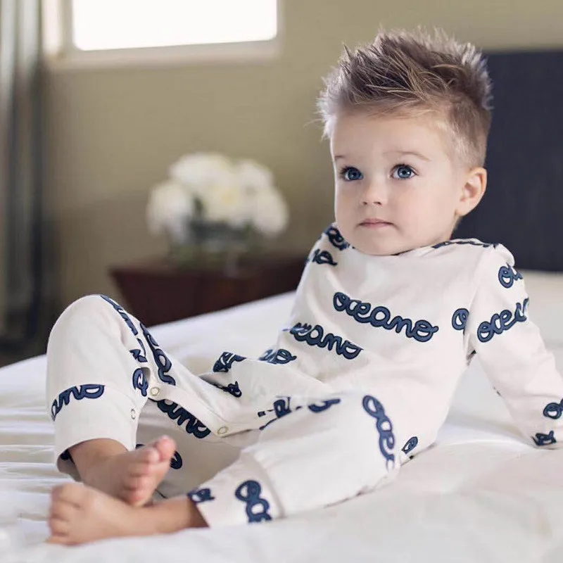 

KIKIKIDS Fashion Baby Boys Romper Long Sleeve Autumn Onesie For Baby Girl Letter Print Kids Jumpsuit New Born Boys White Rompers
