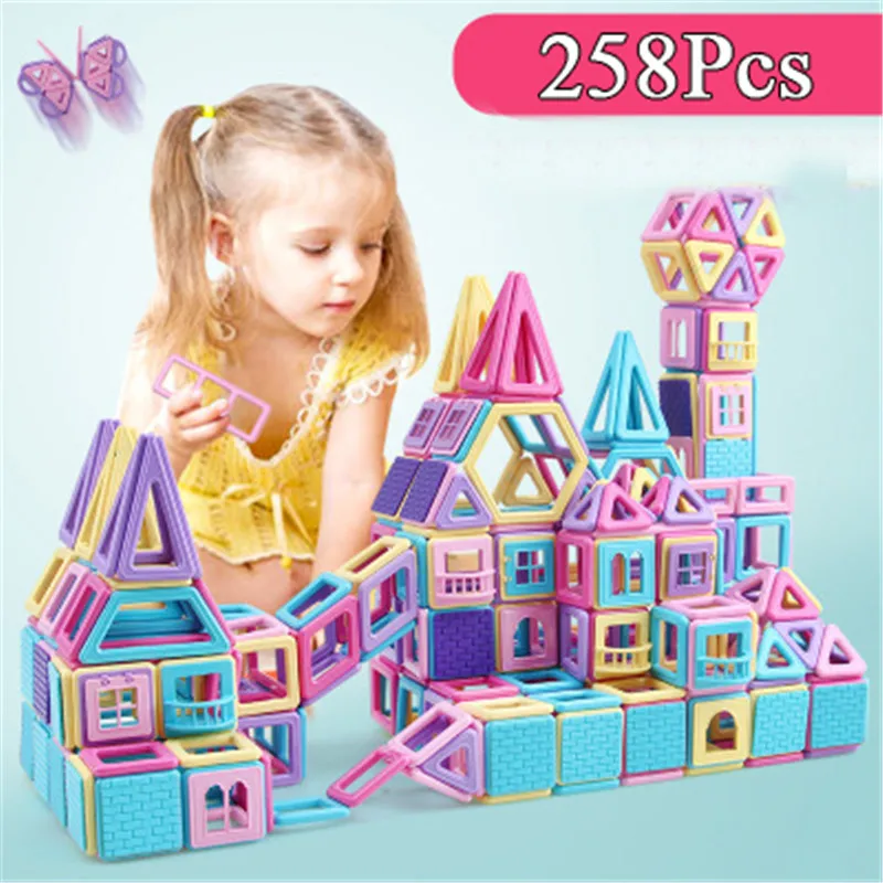 

258Pcs Big Size Magnetic Designer Construction Set Model & Building Toy Magnets Magnetic Blocks Educational Toys For Children