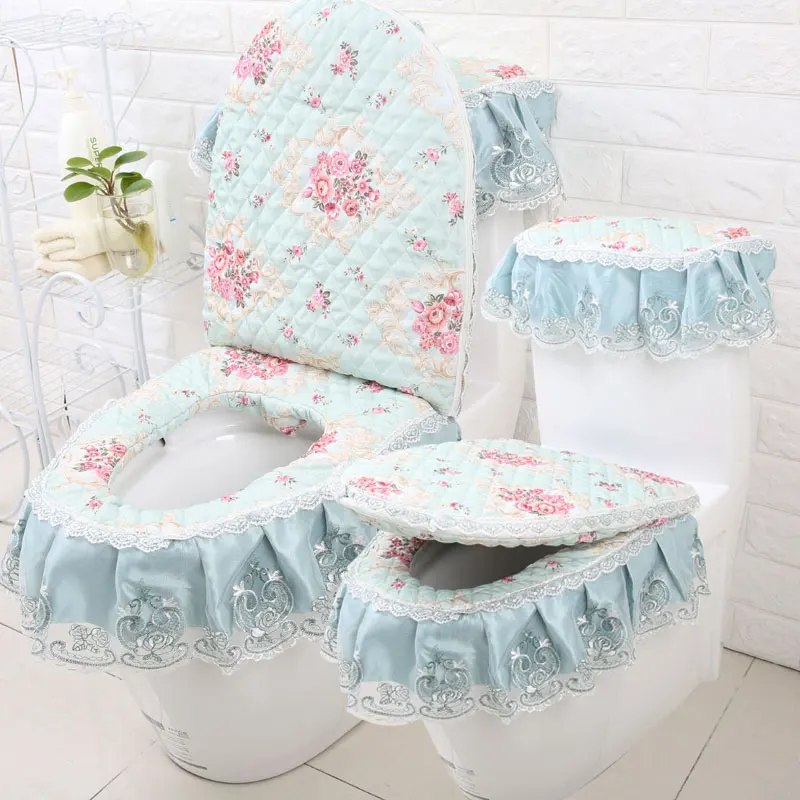 3PCS Кружевная подушка для унитаза из трех частей, водонепроницаемая подушка для унитаза, домашний набор для унитаза, Высококачественный бархатный набор для унитаза, Рождественское украшение - Цвет: 3PCS
