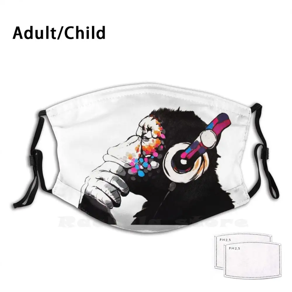 

Banksy Thinker Monkey Dj With Headphones V3 Print Washable Filter Anti Dust Mouth Mask Banksy Street Art Graffiti Artist Vandal