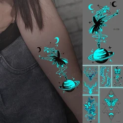 Luminous Tattoos Adult Women Wen Dancing Girls Earth Moon Feather Butterfly Waterproof Temporary Tattoo Sticker Body Night Tatto