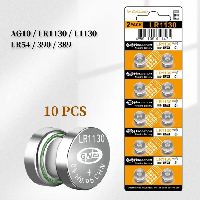 10pcs 1.55v AG10 LR1130 389A 198 LR54 Button Batteries 189 LR54