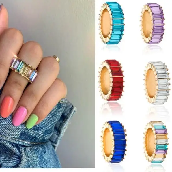 

2019 New Colorful Zircon Crystal Rings For Women Engagement Wedding Fashion Jewelry Round Anillos Gifts