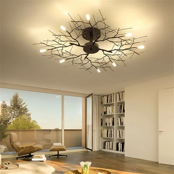 

American LED Ceiling Lamp Nordic Tree Branch Iron Ceiling Lights for Living Room Bedroom Chandeliers Ceiling Decor Light Fixture