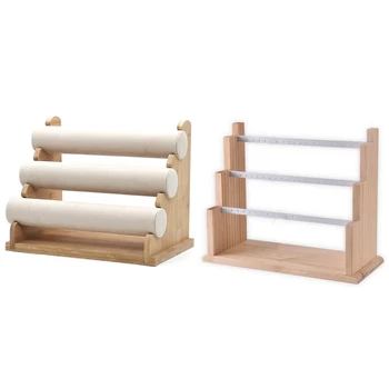 

2 Pcs 3 Tier Bracelet Display Organizer Jewelry Display Holder Storage Rack White,Bamboo+Velvet & Wooden Metal
